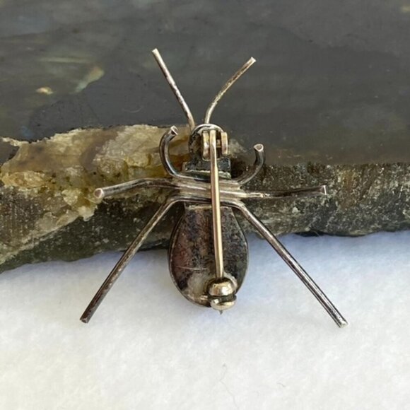 Sterling Silver 925 Oval Tigers Eye Cabochon Spider Critter Dainty Bug Brooch - Picture 6 of 16